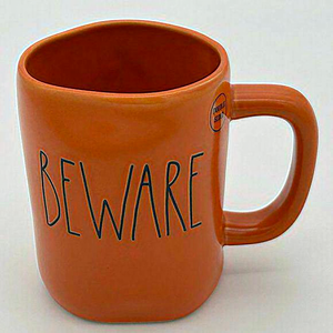 NEW Rae Dunn "BEWARE"‎ Double Sided Orange Halloween Ceramic